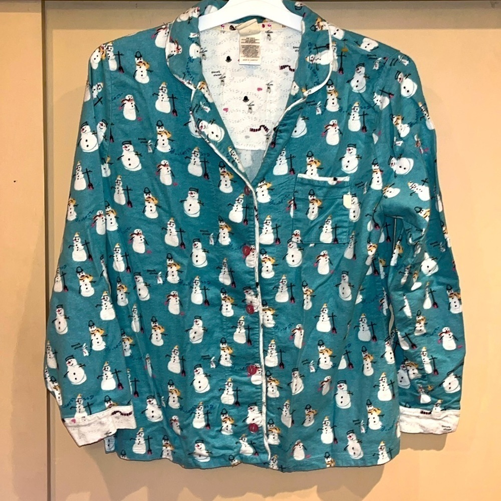 Munki Munki Jammie top only size Large, snow people thick flannel